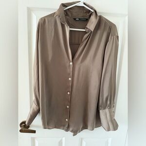 Zara Taupe Satin Shirt